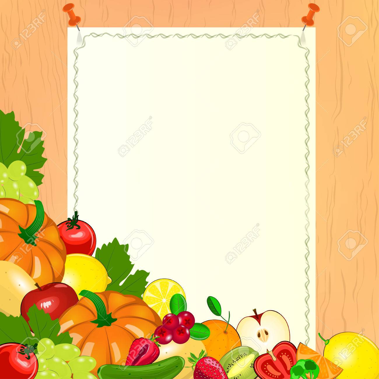 Thanksgiving Menu. Paper With Harvest Of Fruits And Vegetables. Paper Menu  On Wooden Royalty Free SVG, Cliparts, Vectors, and Stock Illustration.  Image 68605059., image size:1300x1300