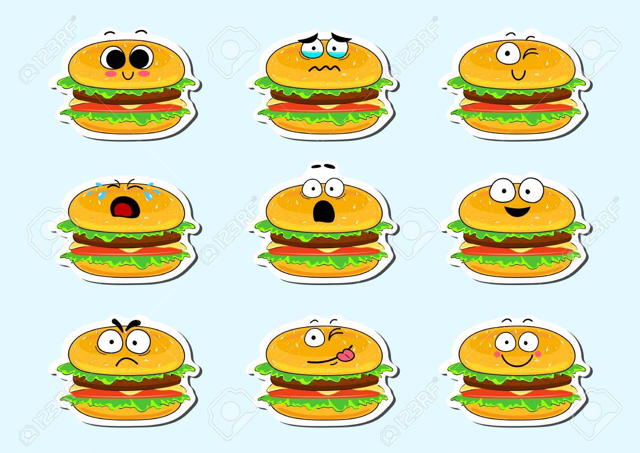 ハンバーガーかわいいキャラ顔分離ベクトル イラストを漫画します 変な顔アイコンのコレクション 漫画顔食べ物絵文字 ハンバーガーの絵文字 面白い食べ物ステッカー のイラスト素材 ベクタ Image ハンバーガーかわいいキャラ顔分離ベクトル イラストを漫画します 変な顔アイコンのコレクション 漫画顔食べ物絵文字 ハンバーガーの絵文字 面白い食べ物ステッカー のイラスト素材 ベクタ Image
