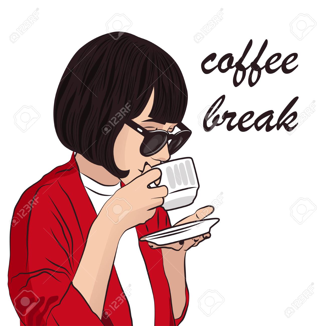 Girl With Cup Of Coffee On White Background Coffee Break Vector Royalty Free Cliparts Vectors And Stock Illustration Image