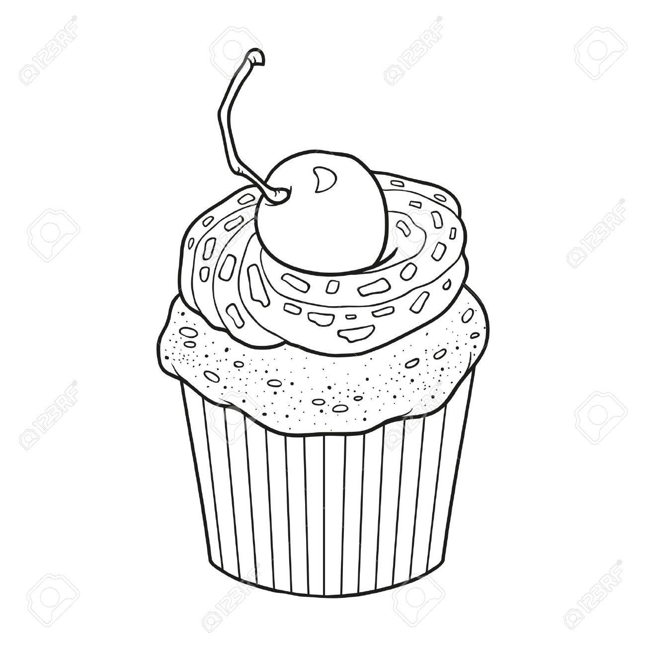 桜ベリーのカップケーキをベクター子供のためのぬり絵の本 のイラスト素材 ベクタ Image 56256090