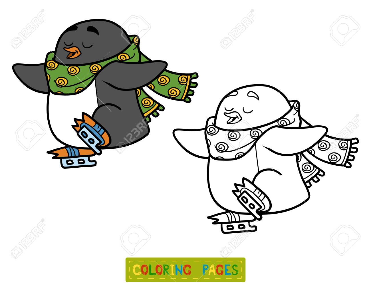 スケート靴をはいたかわいいペンギンの子供のための塗り絵 のイラスト素材 ベクタ Image スケート靴をはいたかわいいペンギンの子供のための塗り絵 のイラスト素材 ベクタ Image