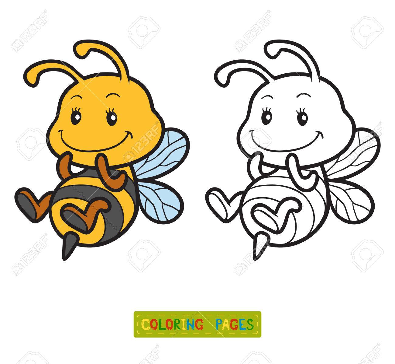 Libro Para Colorear Para Los Ninos Para Colorear Con Una Pequena Abeja Ilustraciones Vectoriales Clip Art Vectorizado Libre De Derechos Image 60596628