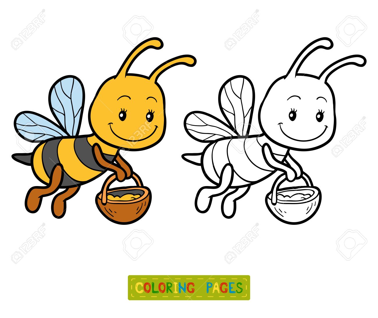 Libro Para Colorear Para Los Ninos Para Colorear Con Una Pequena Abeja Ilustraciones Vectoriales Clip Art Vectorizado Libre De Derechos Image 60596663