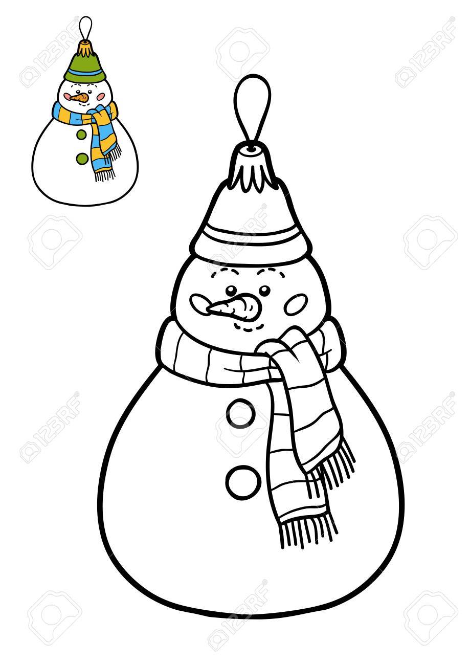 coloring book for children christmas tree toy snowman stock photo