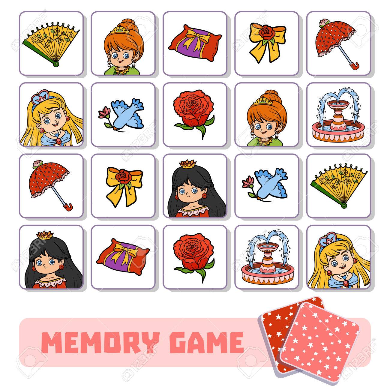 Memory Spiel Fur Kinder Im Vorschulalter Vektorkarten Mit Prinzessin Und Artikel Lizenzfrei Nutzbare Vektorgrafiken Clip Arts Illustrationen Image