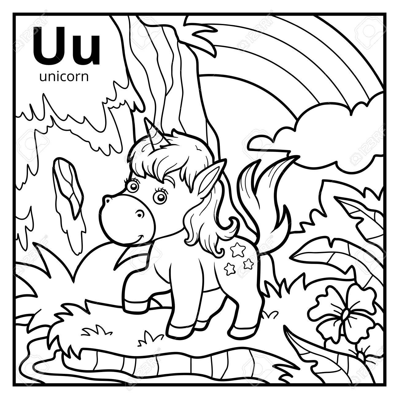 Libro De Colorear Para Ninos Alfabeto Incoloro Letra U Unicornio Ilustraciones Vectoriales Clip Art Vectorizado Libre De Derechos Image 77425265 Puedes pintarles el pelaje de rosa y cubrirlos con todo tipo de colores tan maravillosos como alocados. libro de colorear para ninos alfabeto incoloro letra u unicornio