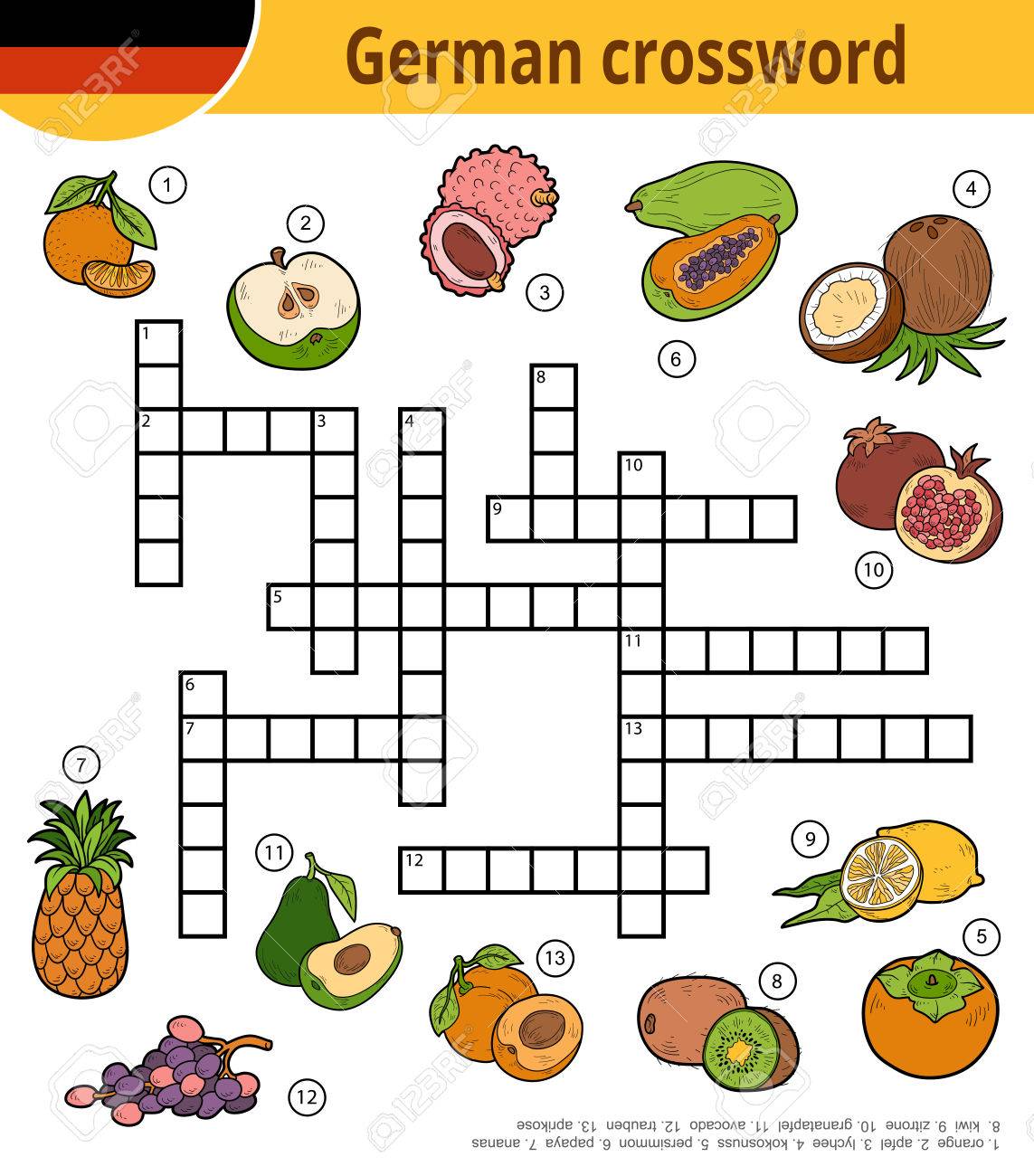 Vector German Crossword Education Game For Children About Tropical Fruits Royalty Free Cliparts Vectors And Stock Illustration Image 81574661