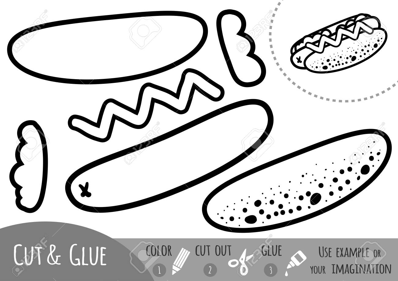 photo Pan De Hot Dog Para Colorear juego de papel educativo para ninos hot dog utilice las tijeras y el pegamento para crear la imagen ilustraciones vectoriales clip art vectorizado libre de derechos image 85059663