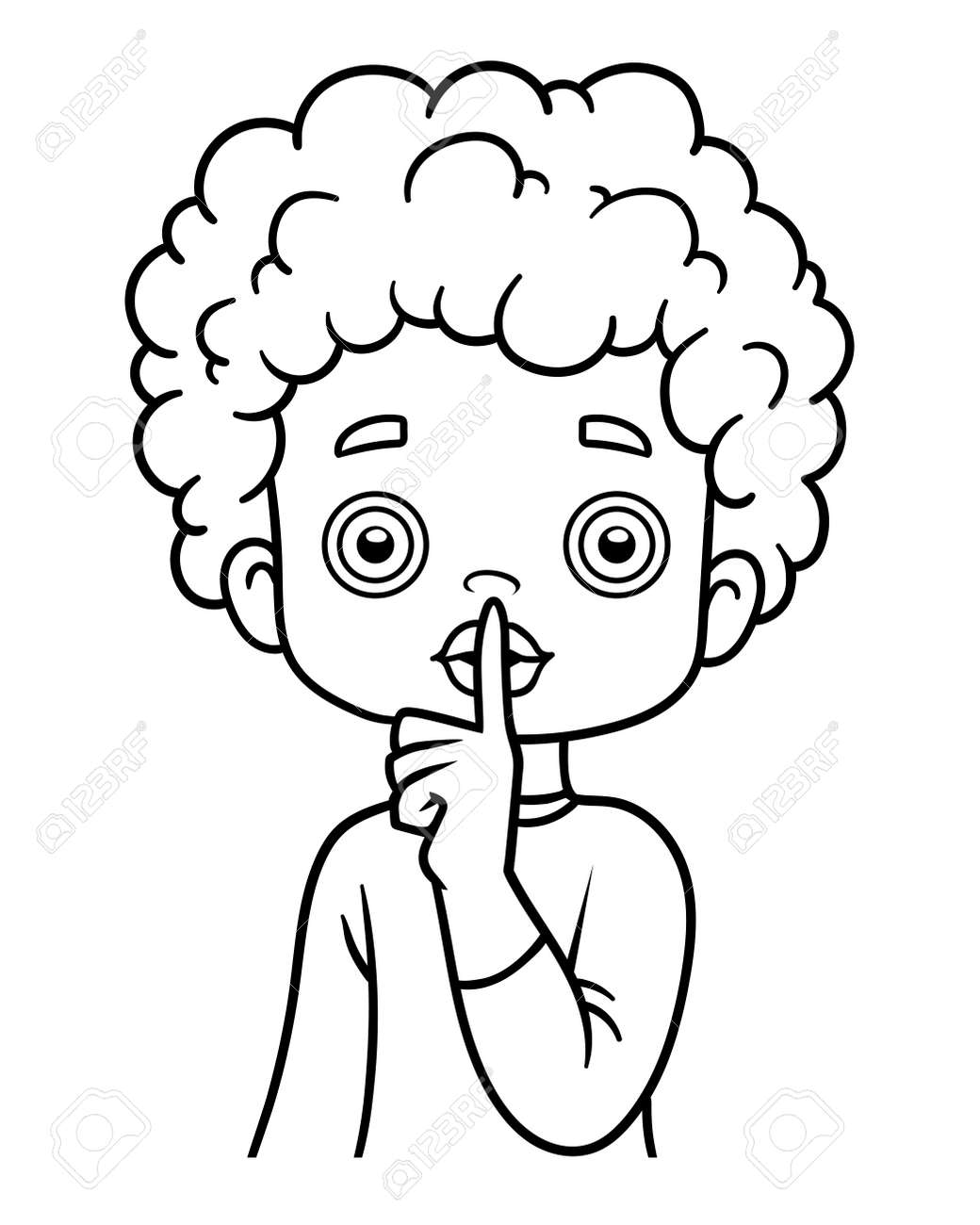 Coloring Book For Children, Boy Shows Shh Sign With Silence Finger To Lips  Royalty Free SVG, Cliparts, Vectors, and Stock Illustration. Image  168488654., image size:1040x1300