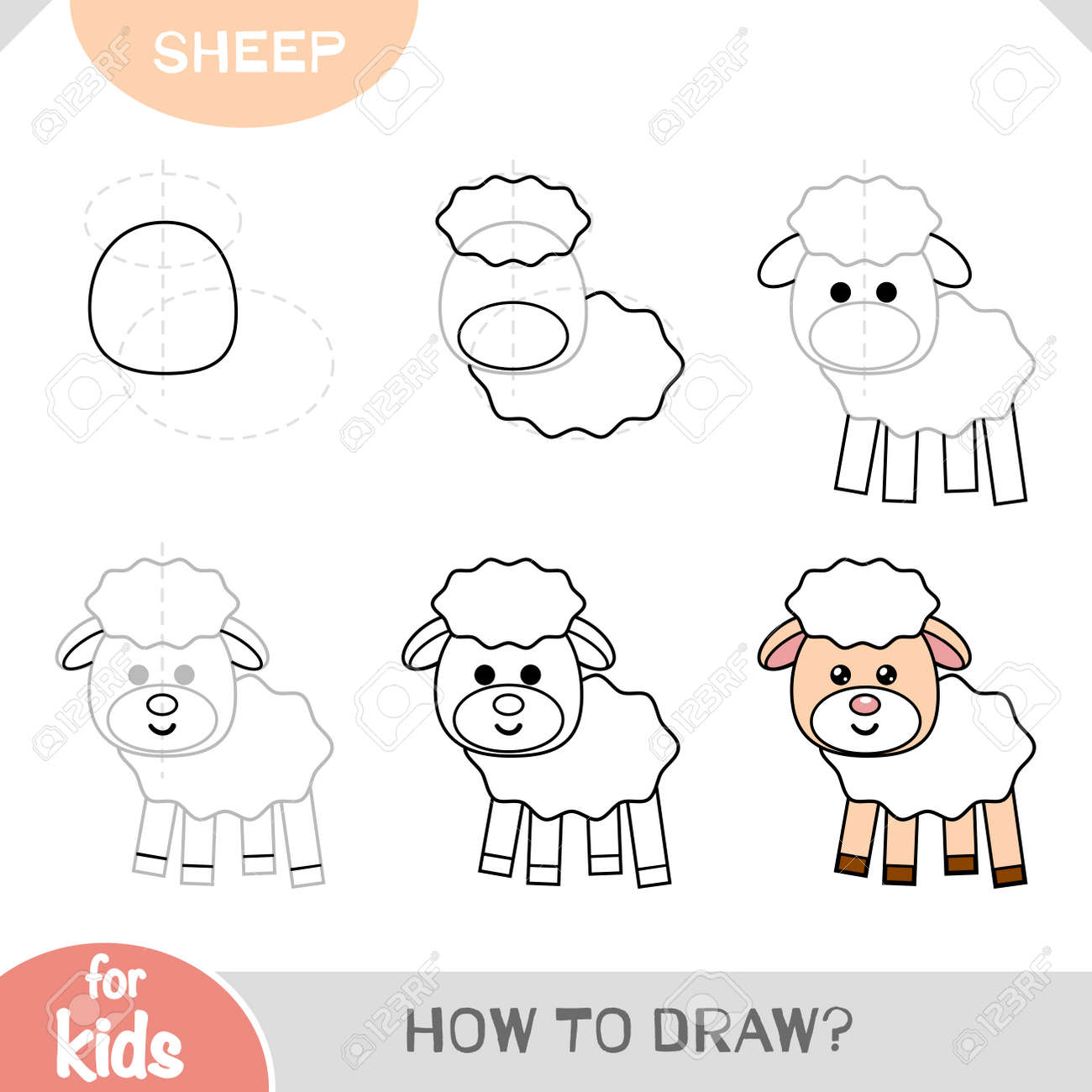 How To Draw Sheep For Children. Step By Step Drawing Tutorial. A Simple  Guide To Learning To Draw Royalty Free SVG, Cliparts, Vectors, and Stock  Illustration. Image 189121944., image size:1300x1300