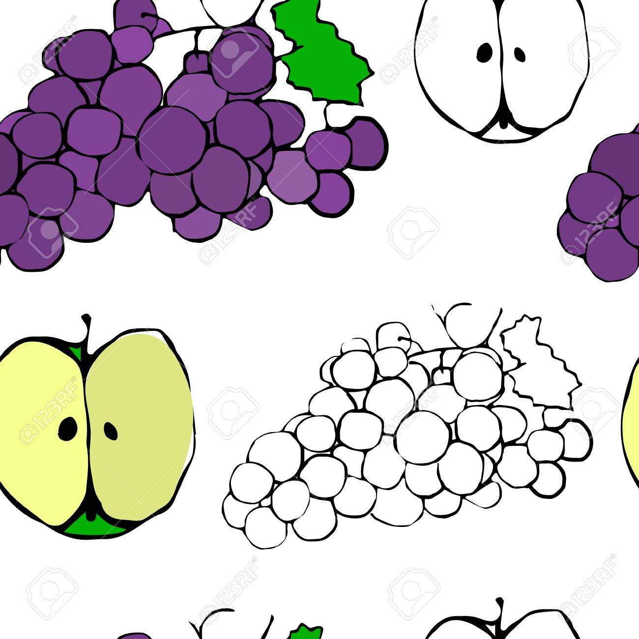 リンゴとブドウのシームレスな背景フルーツ パターンのイラスト素材 ベクタ Image 5797