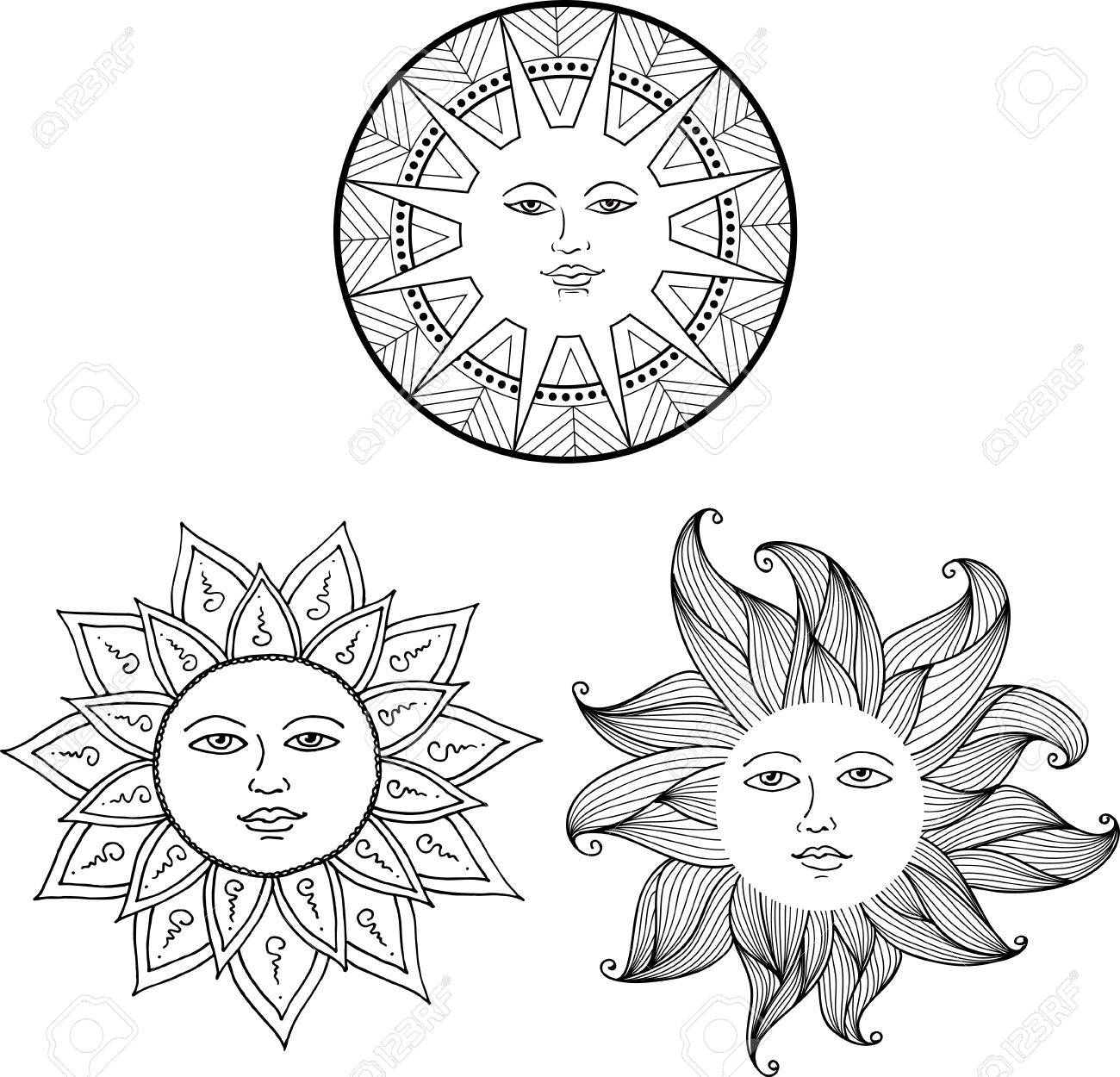 ベクトル図を飾りの顔に太陽の設定 のイラスト素材 ベクタ Image