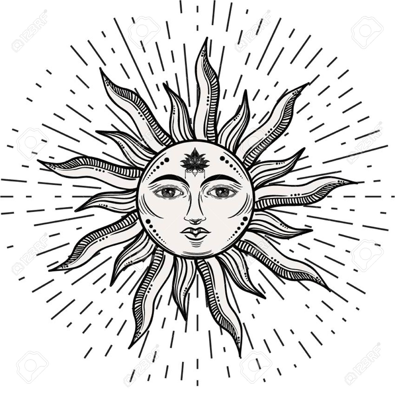 Beautiful romantic elegant sun face symbol Tattoo design.Vector illustration. Alchemy symbol - 77344275 Beautiful romantic elegant sun face symbol Tattoo design.Vector illustration. Alchemy symbol - 77344275