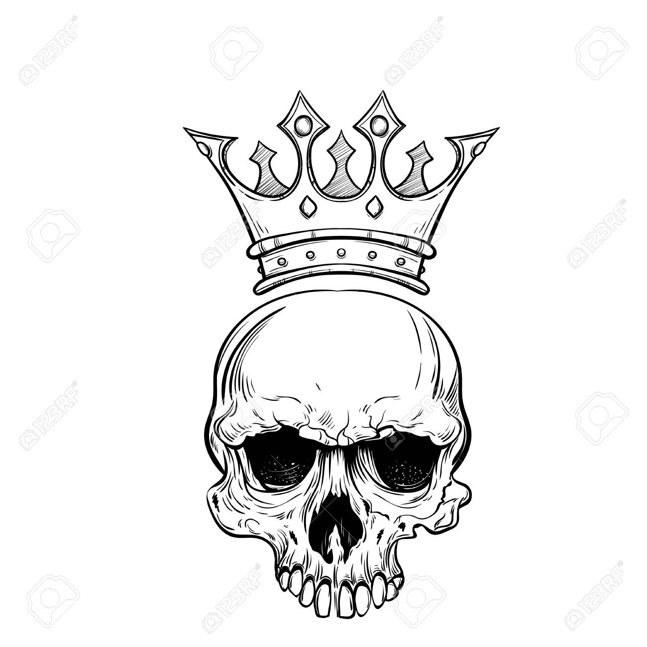 hand drawn sketch skull with crown royalty free cliparts vectors