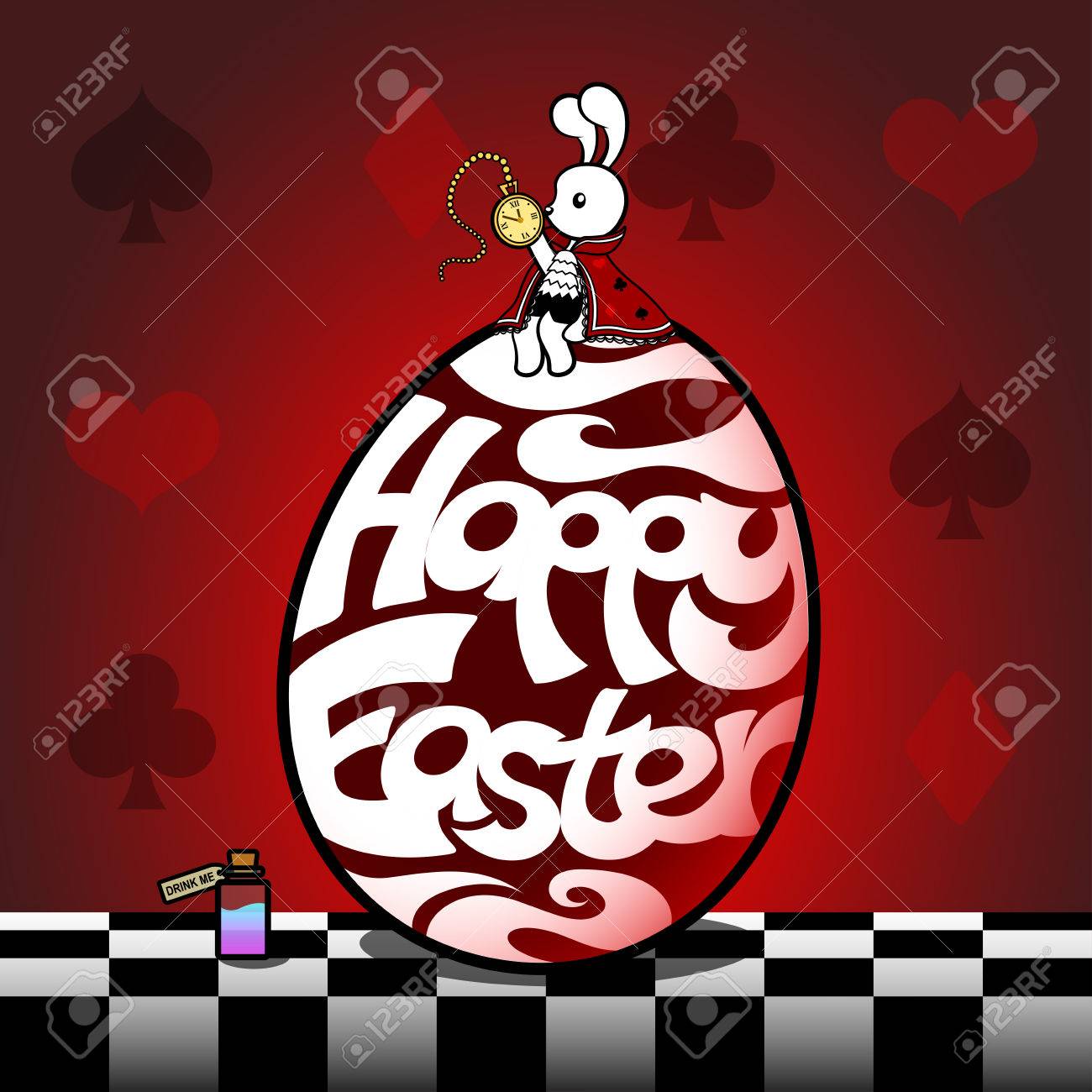 Happy Easter Greeting Card Theme Alice In Wonderland Royalty Free Cliparts Vectors And Stock Illustration Image 36645898