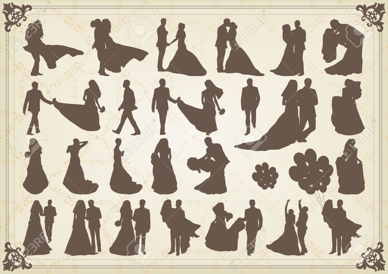 結婚式のシルエット イラスト コレクション バック グラウンドで新郎新婦のイラスト素材 ベクタ Image