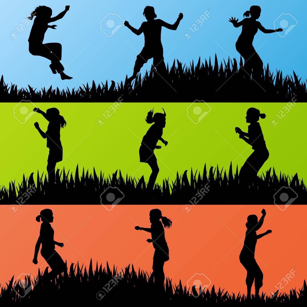 カラフルなジャンプ子供シルエット イラスト コレクション背景ベクトルのイラスト素材 ベクタ Image 16