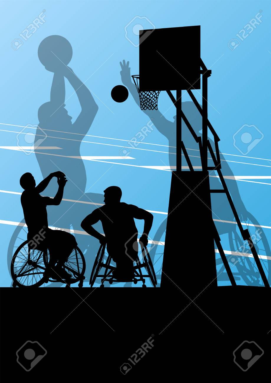 無効にするアクティブな車椅子詳細スポーツ コンセプト シルエット イラスト背景ベクトルの男子バスケット ボール選手のイラスト素材 ベクタ Image