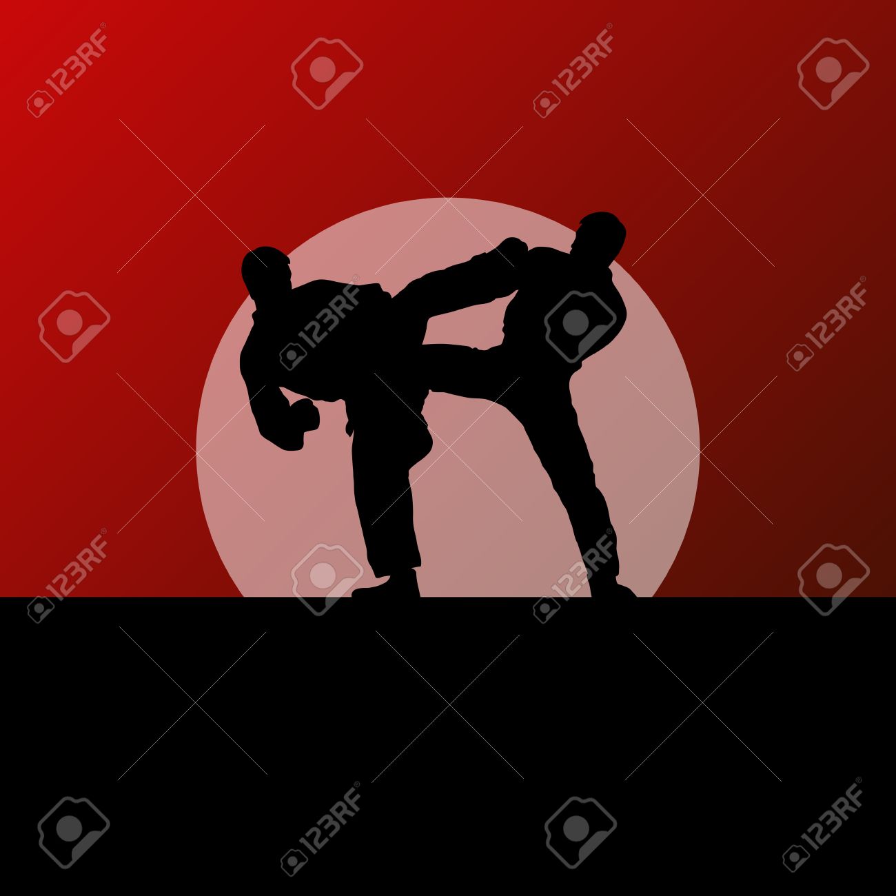アクティブなテコンドー総合格闘技の戦闘機戦闘格闘とスポーツ シルエット イラスト背景ベクトルを蹴るのイラスト素材 ベクタ Image