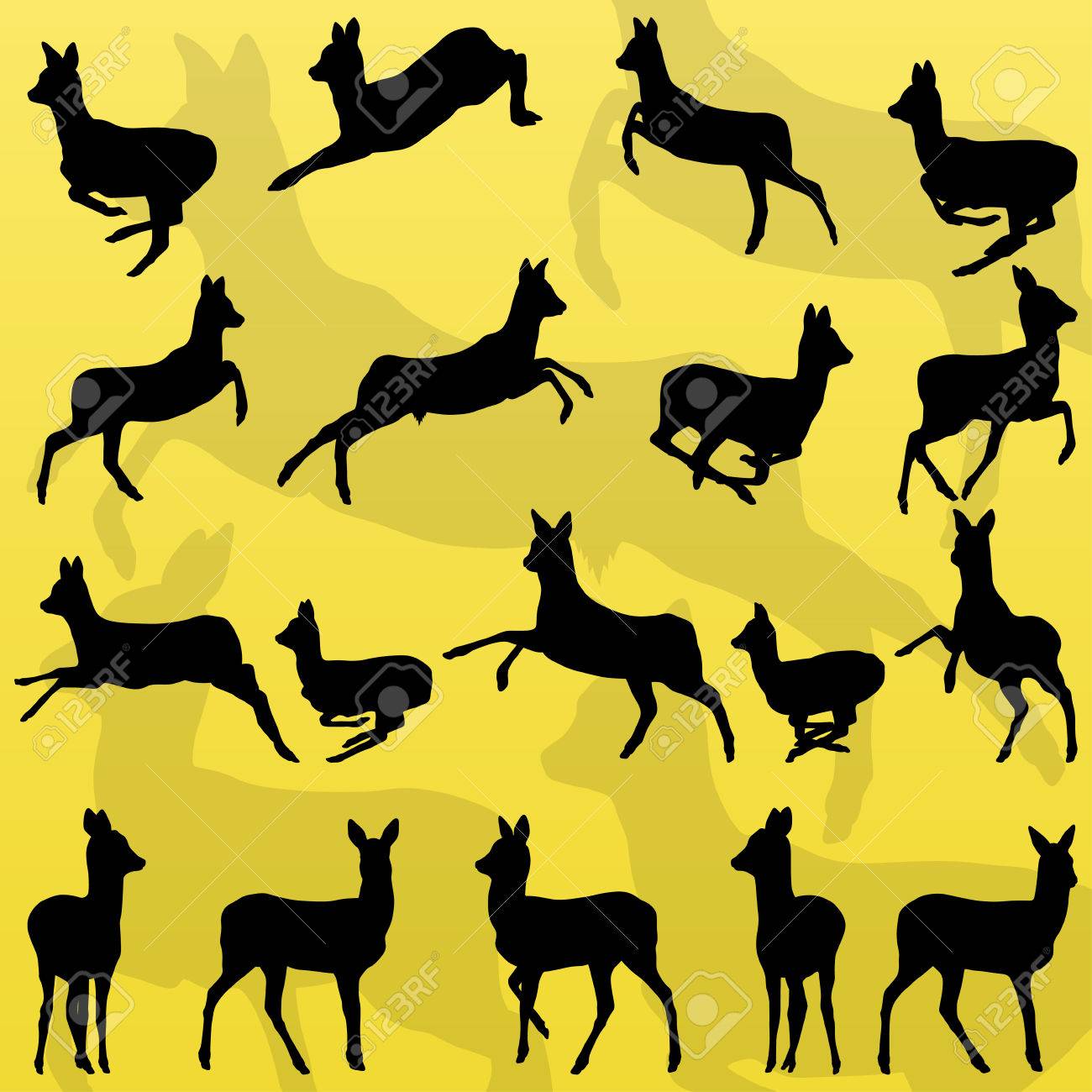 Doe Venison Deer Wild Forest Animals Silhouettes Illustration Collection Background Vector Royalty Free Cliparts Vectors And Stock Illustration Image
