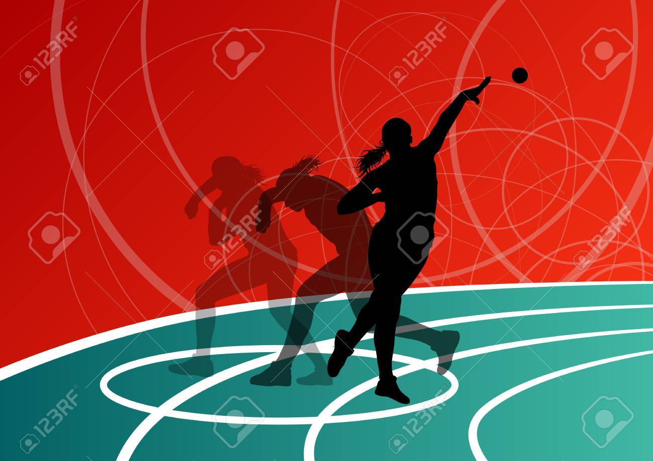 アクティブなショット パター女性スポーツ陸上競技ボール投げシルエット抽象イラスト背景ベクトルのイラスト素材 ベクタ Image