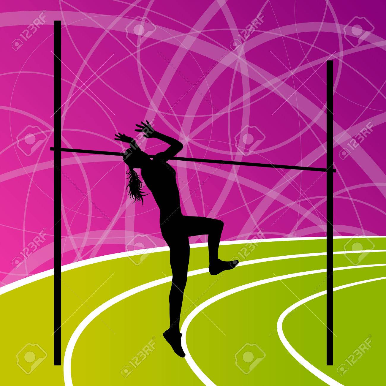 高跳び陸上アクティブな女性少女スポーツ シルエット コンセプト イラスト背景ベクトル のイラスト素材 ベクタ Image