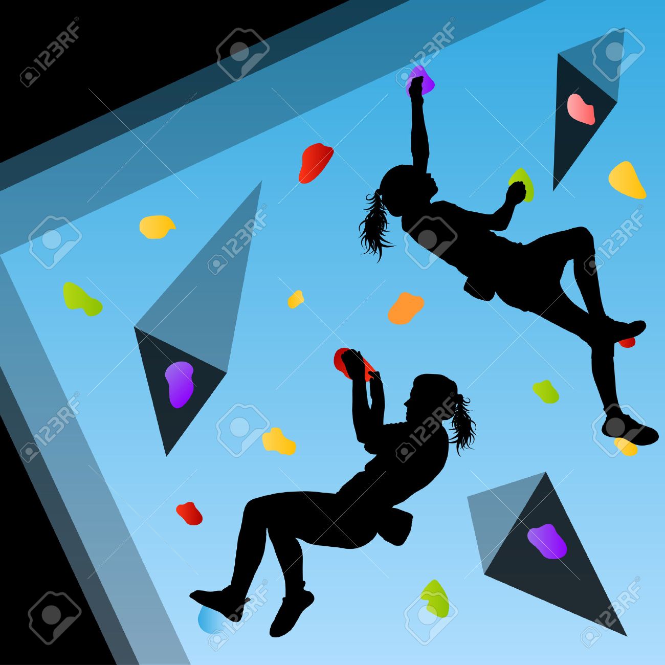 子供ロック クライミングの抽象的なシルエット背景イラスト ベクトルで壁クライマー スポーツ選手 のイラスト素材 ベクタ Image