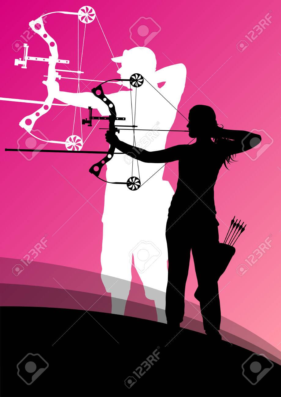Active young archery sport man and woman silhouettes in abstract background illustration vector - 33872810 Active young archery sport man and woman silhouettes in abstract background illustration vector - 33872810
