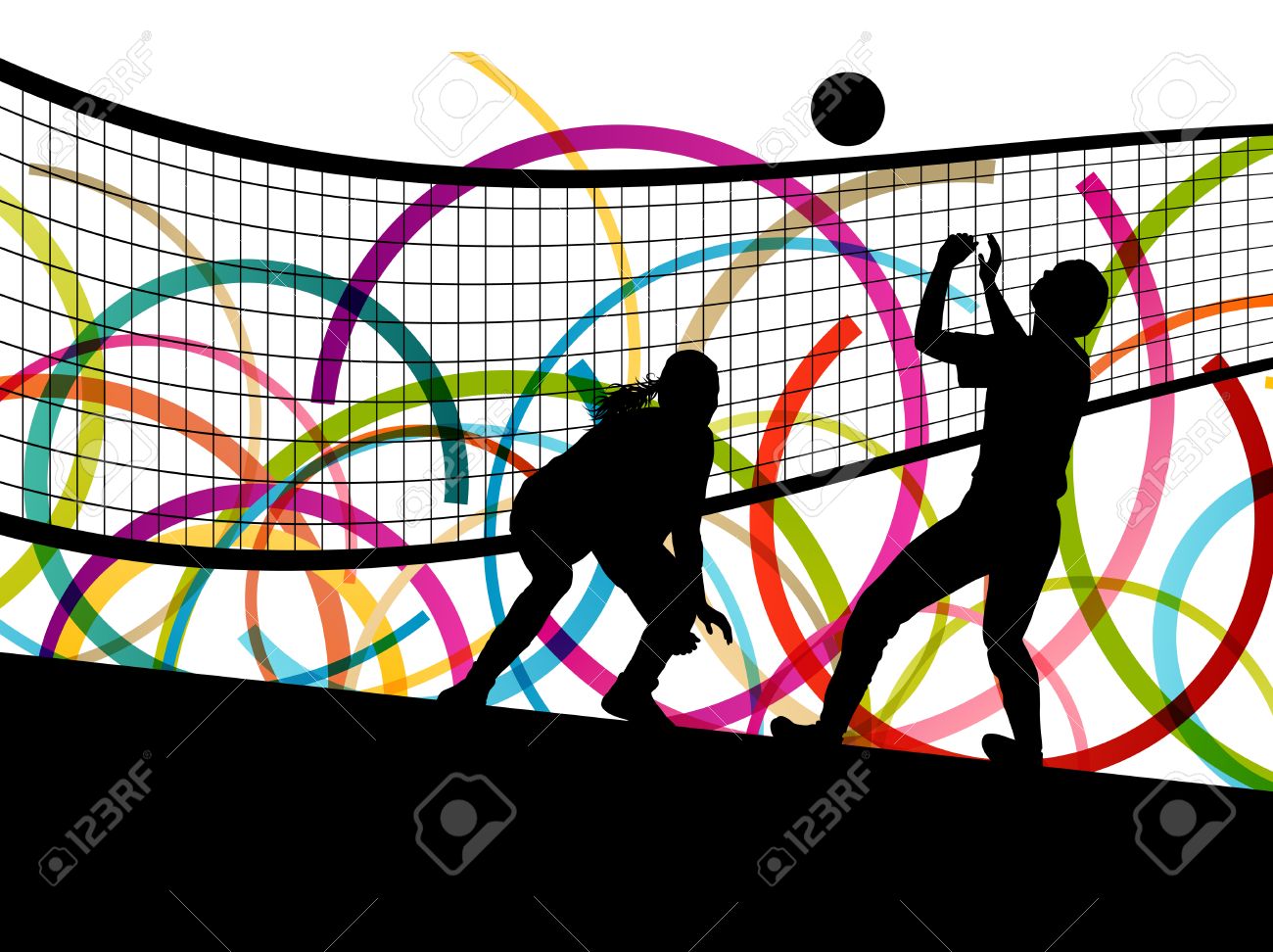 Active young women volleyball player sport silhouettes in abstract color background illustration vector - 35691374 Active young women volleyball player sport silhouettes in abstract color background illustration vector - 35691374