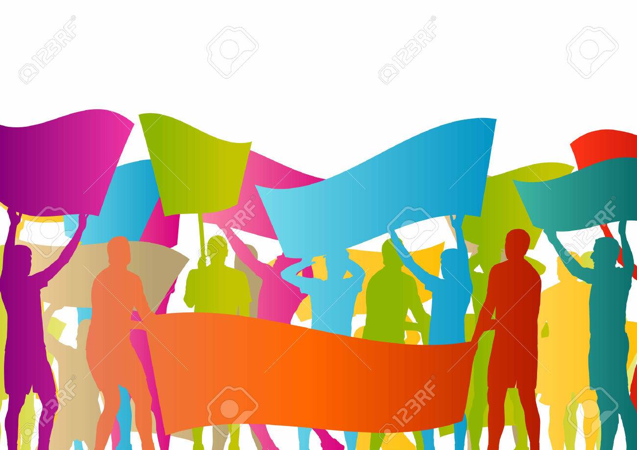 Protesters angry people crowd with posters and flags in abstract riot landscape background illustration - 37764964 Protesters angry people crowd with posters and flags in abstract riot landscape background illustration - 37764964