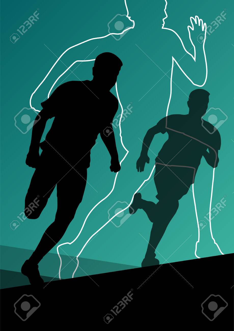 積極的な若い男性スポーツ陸上競技のハードル バリア シルエット イラストを実行のイラスト素材 ベクタ Image