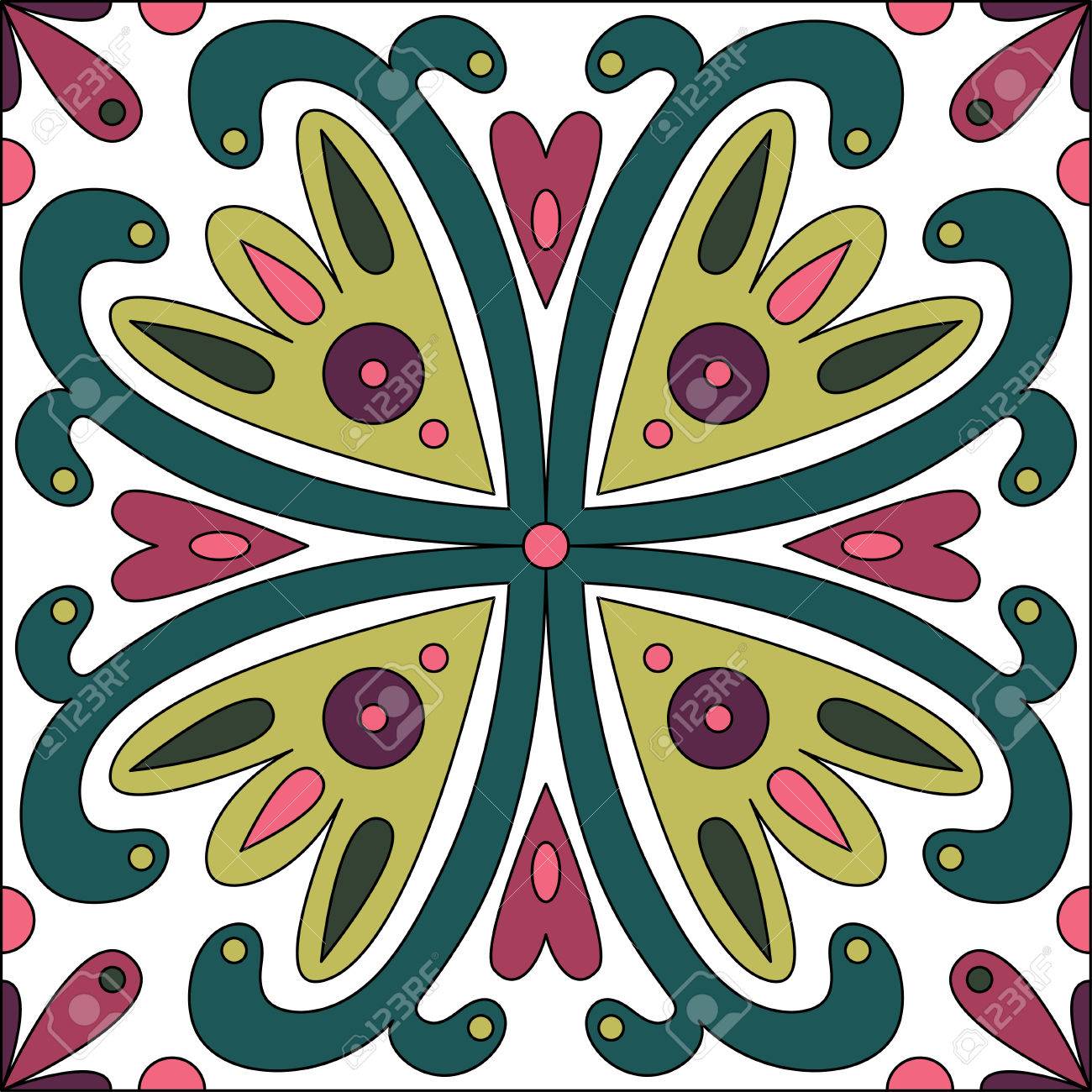 東洋の伝統的な花飾り モロッコのパターン タイルのデザイン ベクトル図はデスクトップの壁紙や壁掛けやポスター 表面のテクスチャ 繊維用のフレームを使用できます のイラスト素材 ベクタ Image