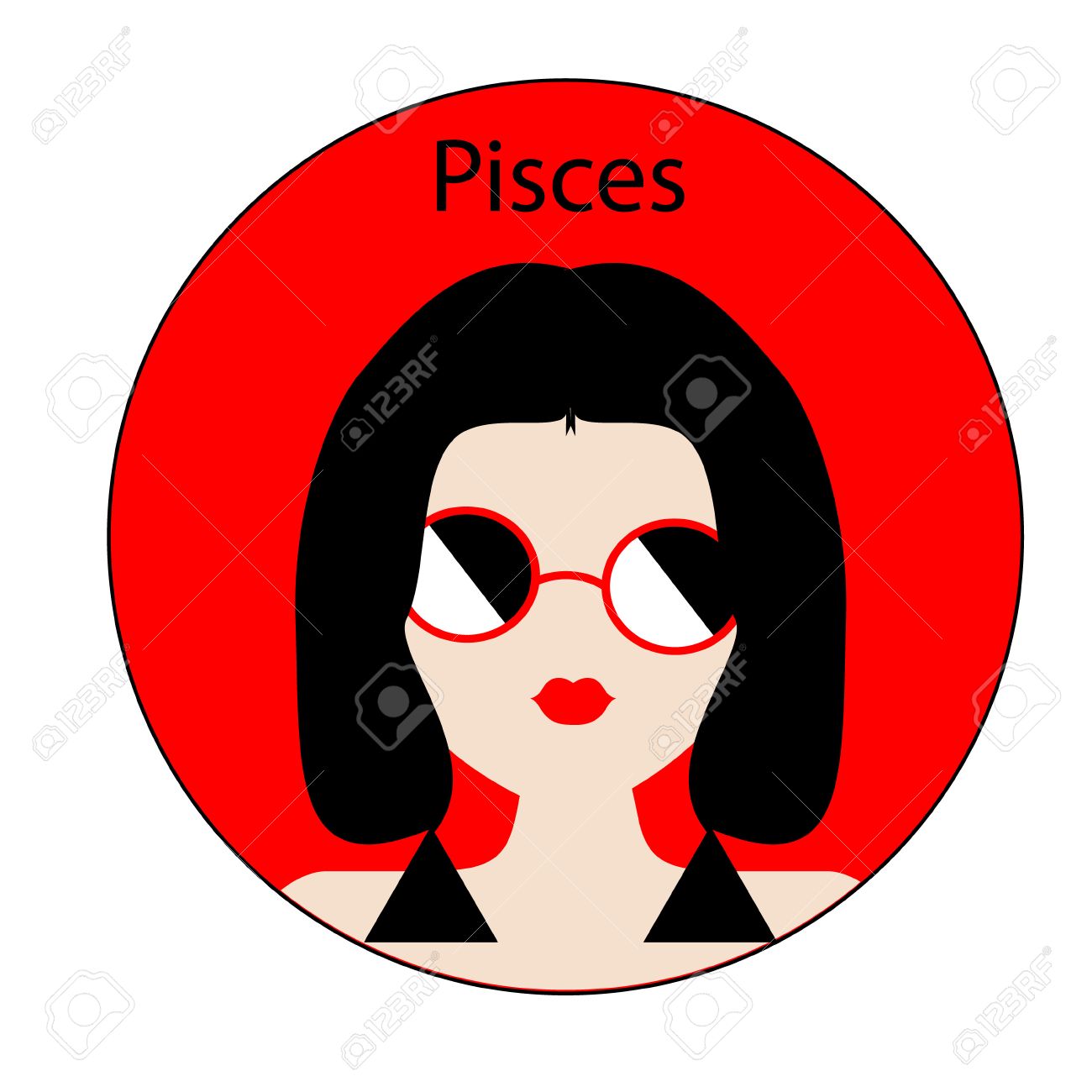 Pisces Zodiac Sign Icon With Fashionable Woman Face With Trendy Hairstyle Red And Black Colors Perfect For Design Royalty Free Cliparts Vectors And Stock Illustration Image