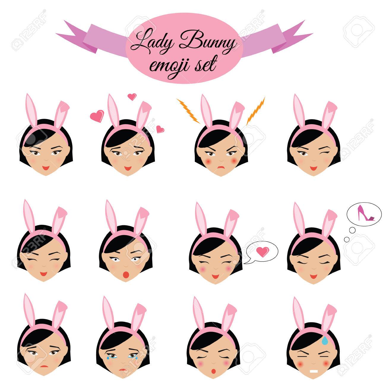 バニー耳絵文字かわいいセクシーな女の子を設定します 女顔の絵文字は デザイン要素 モバイル アプリケーション チャットやその他のビジネス用アイコン のイラスト素材 ベクタ Image