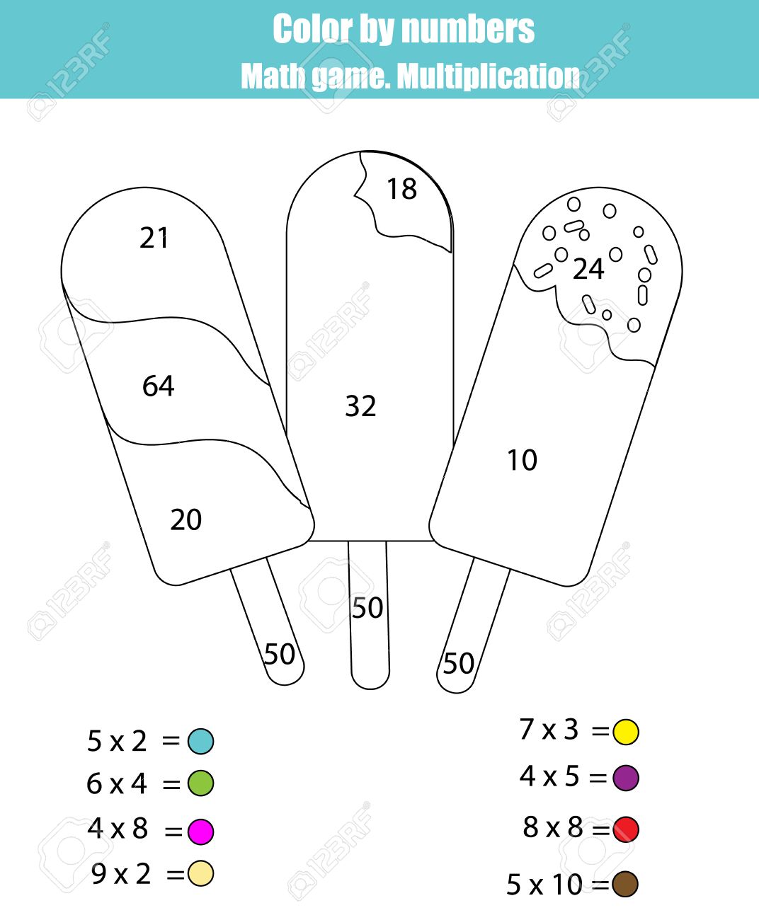 Coloring Page With Ice Cream. Color By Numbers Math Counting ...
