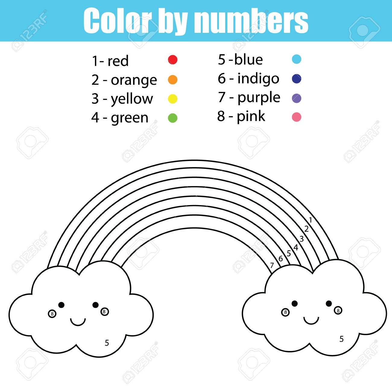 worksheet Printable Preschool Worksheets Age 3 coloring page with cute kawaii rainbow color by numbers task printable worksheet for kids