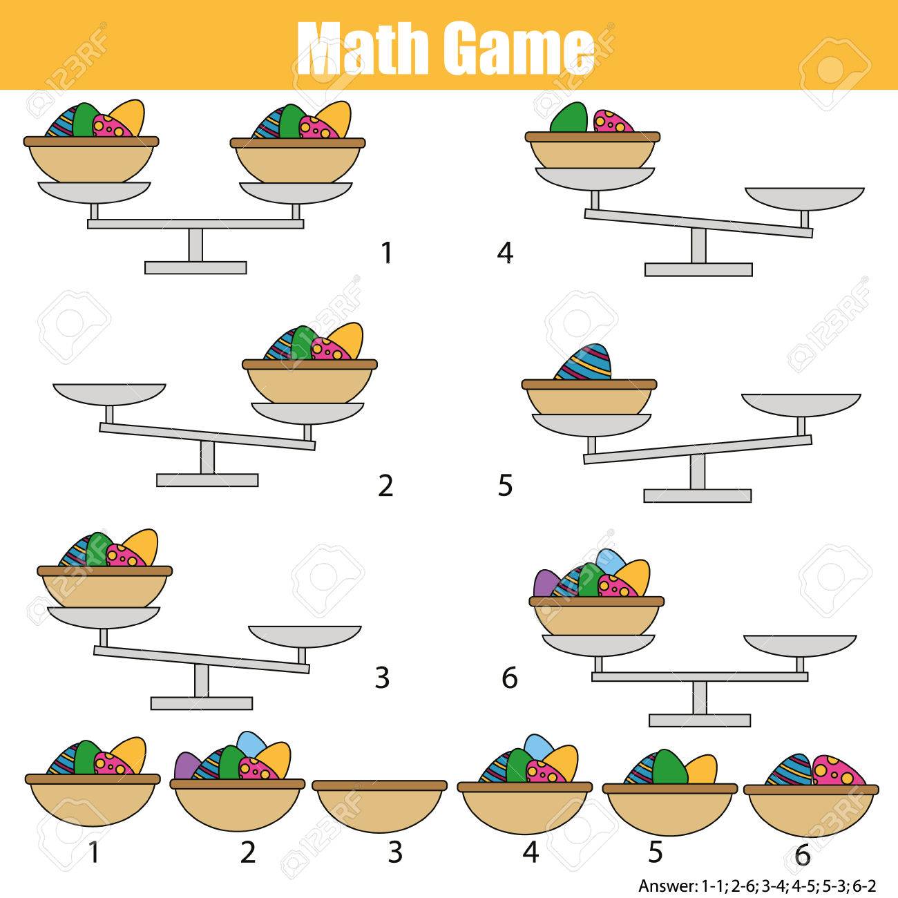 Mathematics Educational Game For Children. Balance The Scale. Learning Counting, Mathematical Equation, Weights And Algebra. Easter Eggs In Busket Royalty Free Cliparts, Vectors, And Stock Illustration. Image 73356783.