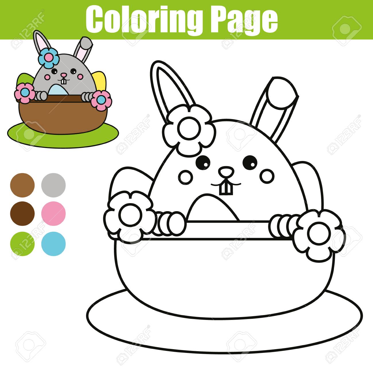 Coloring Page With Easter Bunny Character Printable Worksheet Educational Children Game Drawing Kids