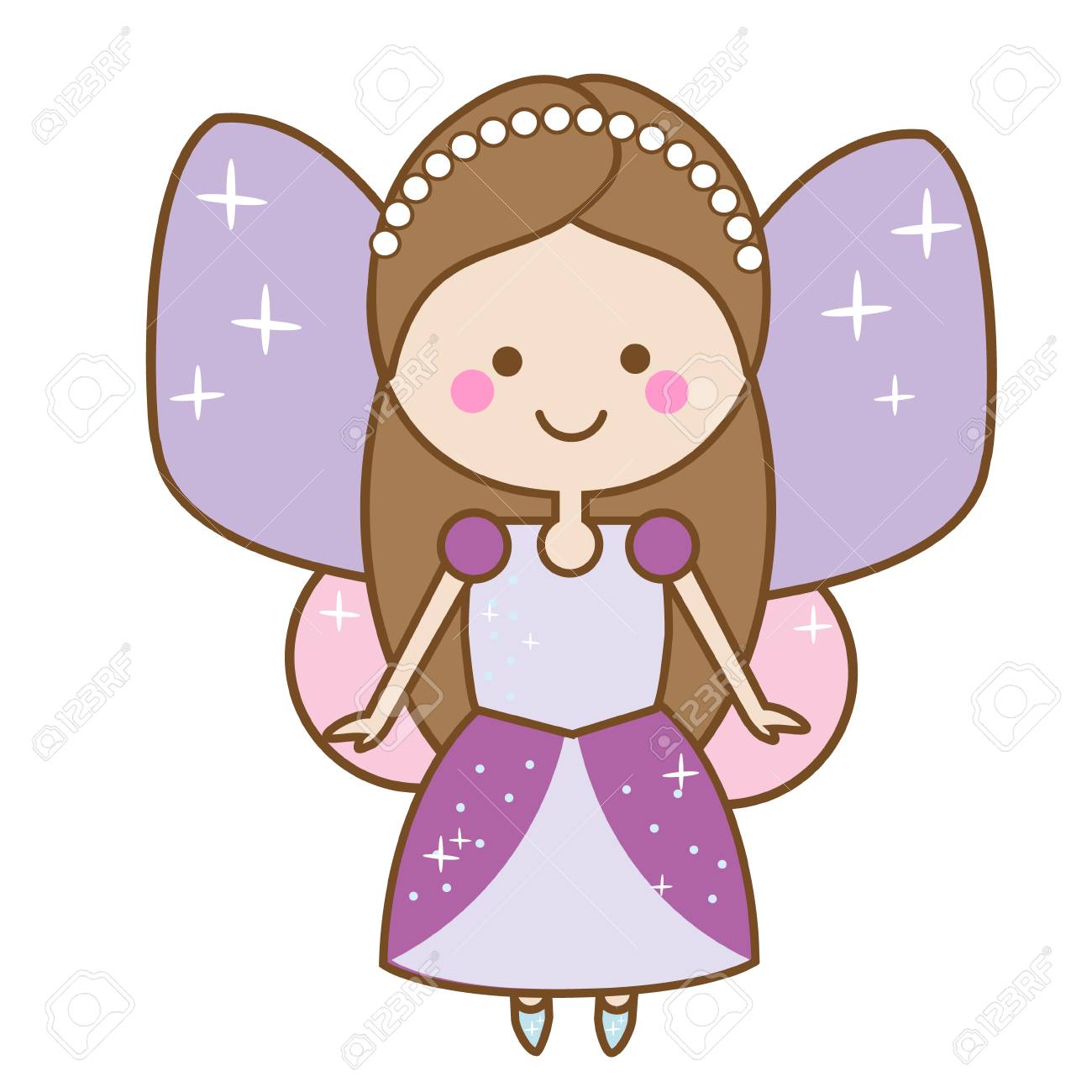 かわいい Fairiy の文字 美しいドレスで翼のある小妖精の王女 漫画のスタイルの女の子子供ステッカー 子供イラスト スクラップ ブックの要素 の イラスト素材 ベクタ Image