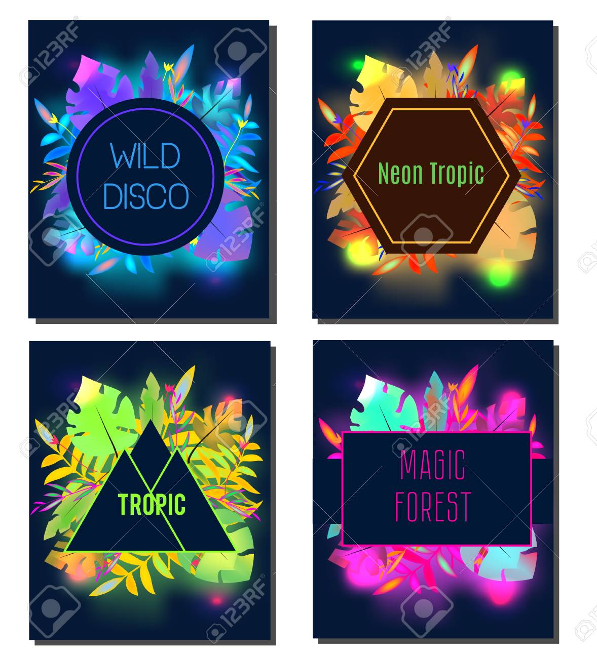 Tropic Flyer Design Template Neon Tropical Leaves Advertisement Background Night Club Disco Party Banner Trendy Fashionable Advertisement Invitation Card Background Royalty Free Cliparts Vectors And Stock Illustration Image