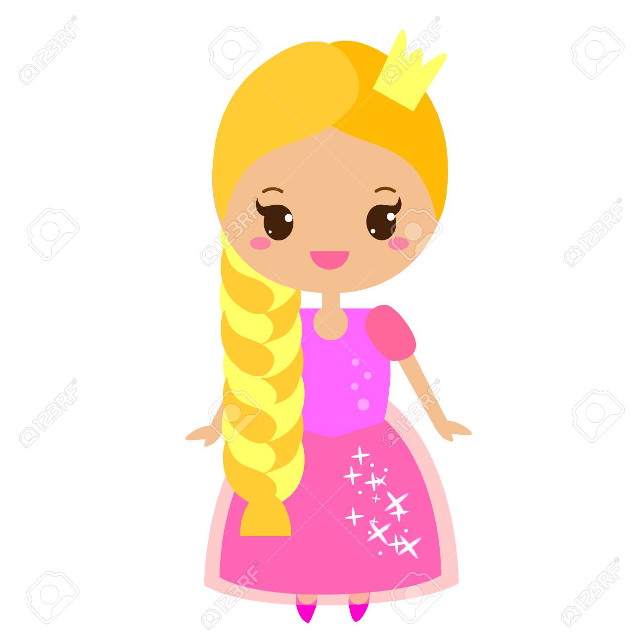 長いドレスとクラウンのかわいいおとぎ話の王女 クイーン コスチュームの美少女 漫画のスタイルのベクトル図 クリップアート のイラスト素材 ベクタ Image
