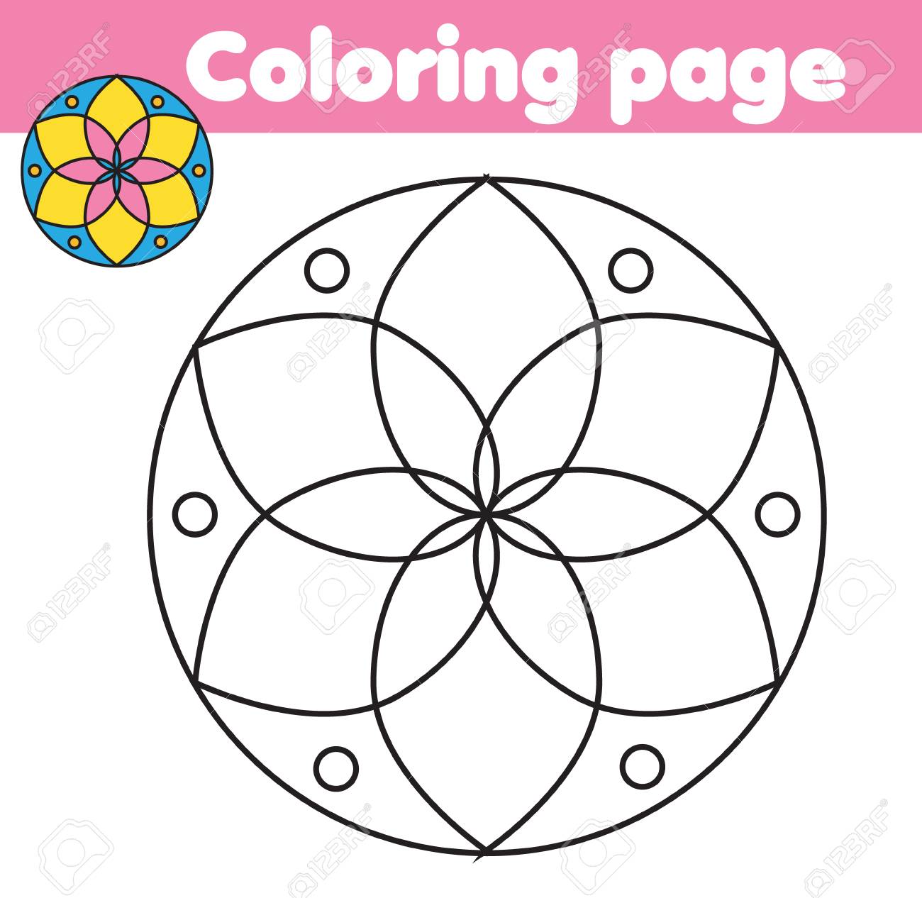 Coloring Page With Abstract Flower Shape Color The Picture Educational Children Game Drawing