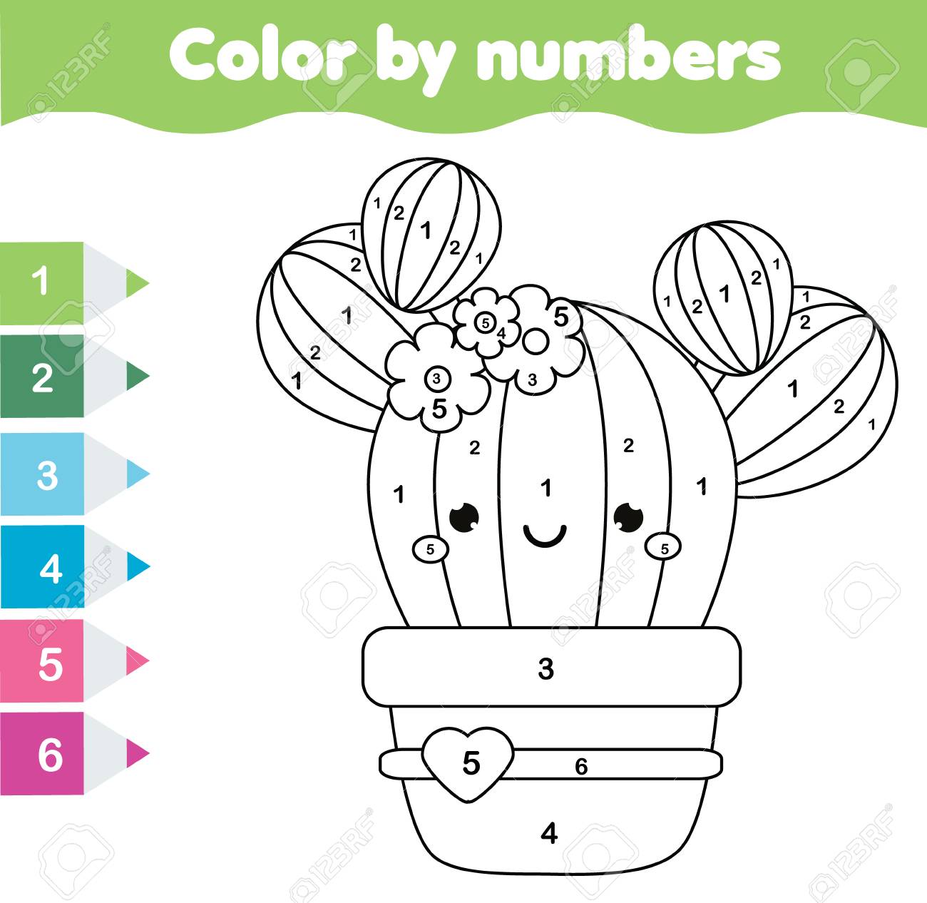 Children Educational Game. Coloring Page With Cute Cactus. Color By  Numbers, Printable Activity, Worksheet For Toddlers And Pre School Age  Royalty Free SVG, Cliparts, Vectors, and Stock Illustration. Image 93942322., image size:1300x1266