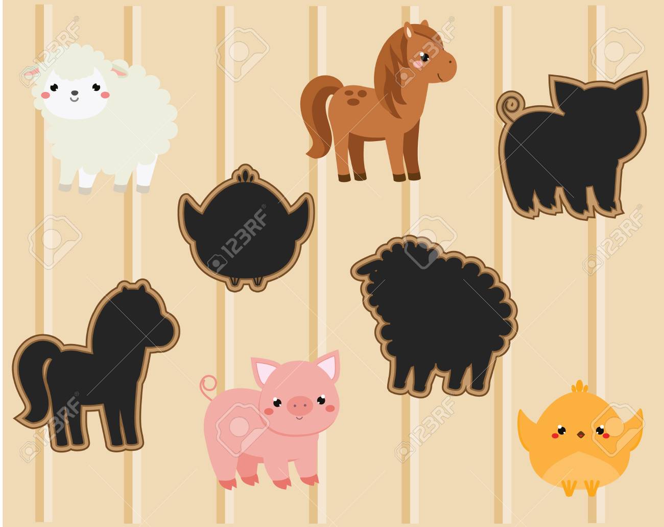 Shadow Matching Game Activity With Cute Farm Animals For Kids Royalty Free Cliparts Vectors And Stock Illustration Image 111586323
