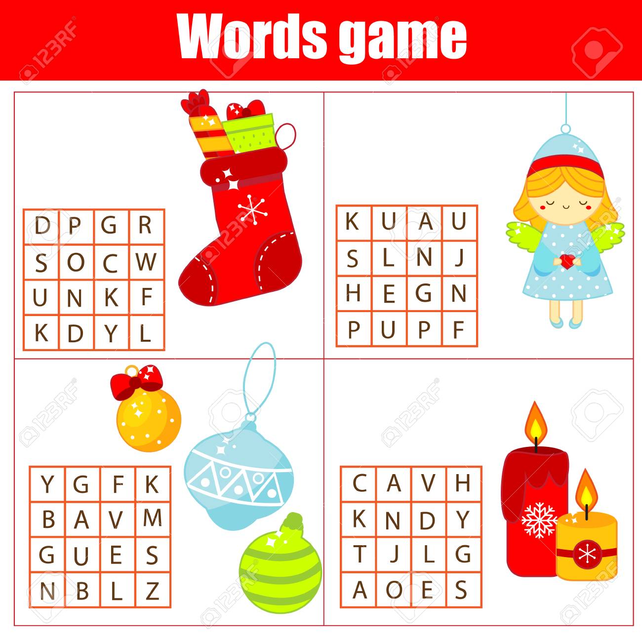 educational game for children word search puzzle kids activity new years words