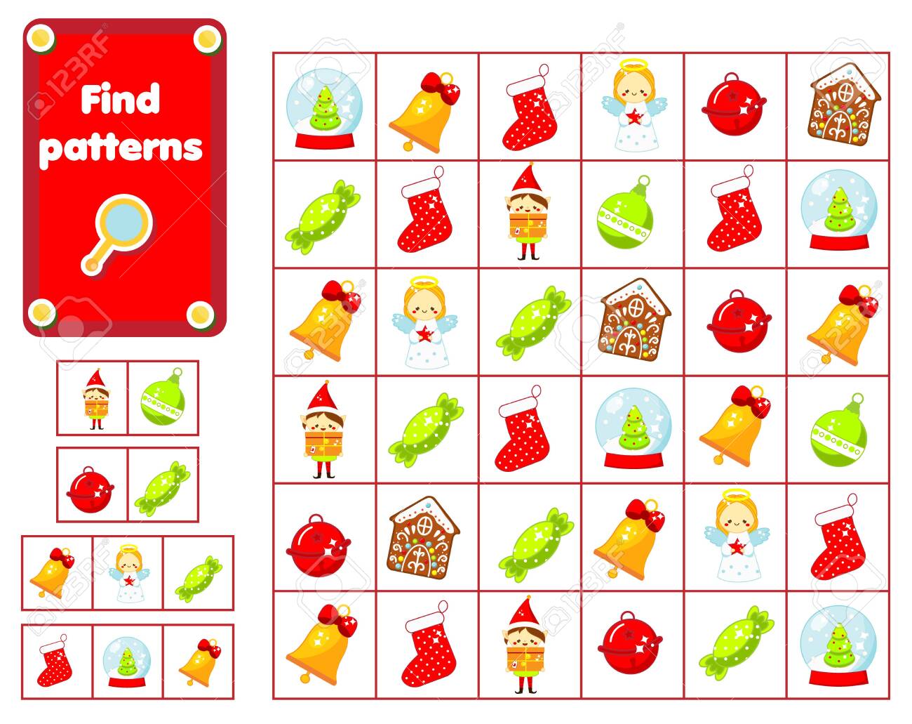 Children Educational Game Find And Show Patterns Christmas And New Year Activity For Pre School Years Kids And Toddlers Royalty Free Cliparts Vectors And Stock Illustration Image 130747060