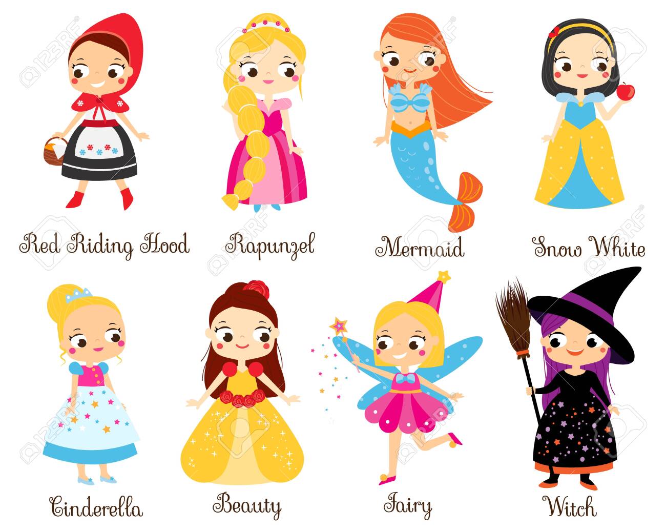 Cute Fairy Tales Characters Snow White Red Riding Hood Rapunzel Cinderella Princess In Cartoon Style Isolated Elements For Kids Illustration Royalty Free Cliparts Vectors And Stock Illustration Image Cute Fairy Tales Characters Snow White Red Riding Hood Rapunzel Cinderella Princess In Cartoon Style Isolated Elements For Kids Illustration Royalty Free Cliparts Vectors And Stock Illustration Image
