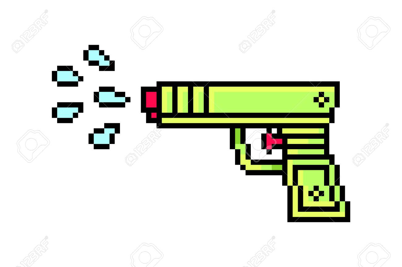 Acid Green Transparent Plastic Water Gun Shooting Water, Pixel Art Icon  Isolated On White Клипарты, SVG, векторы, и Набор Иллюстраций Без Оплаты  Отчислений. Image 155336604