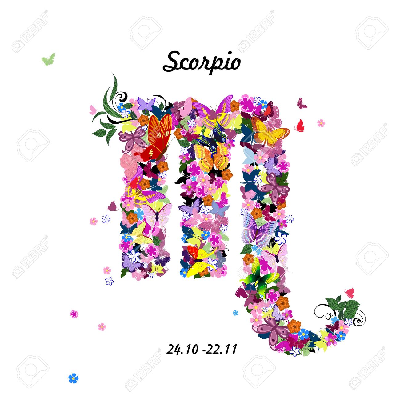 蝶 かわいい星座 蠍座とパターン のイラスト素材 ベクタ Image
