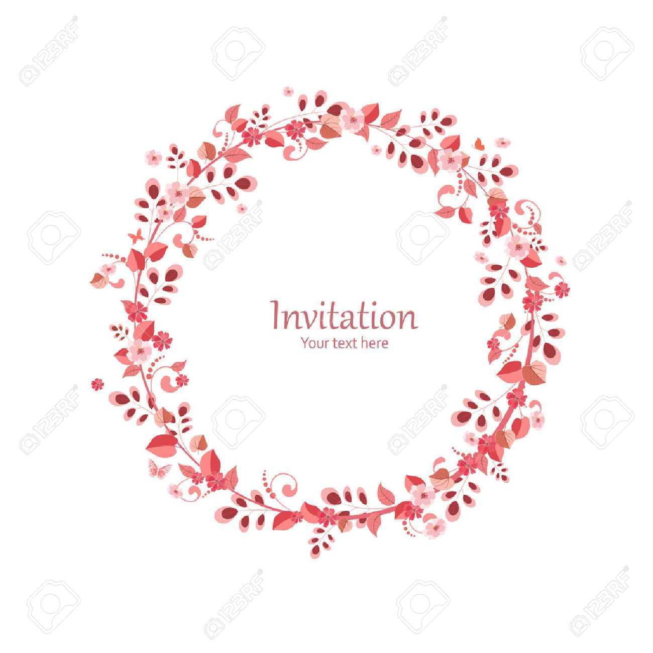 Invitation Card With Floral Wreath
